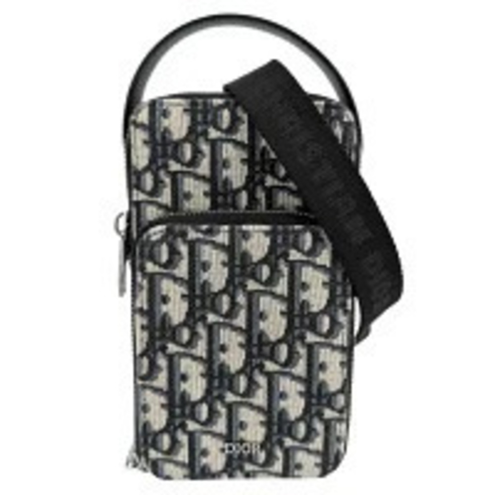 Christian Dior Oblique Rider Pouch Canvas Leather Crossbody Bag Navy Blue